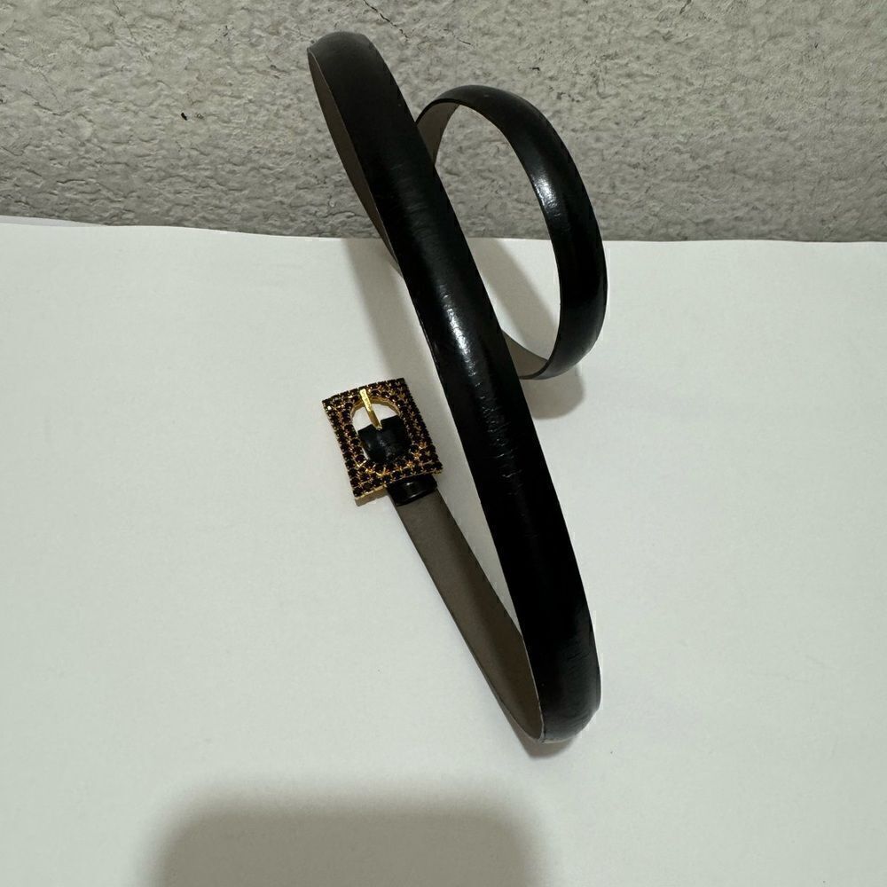 Jaeger dark brown  skinny leather belt  embellished buckle Italy made